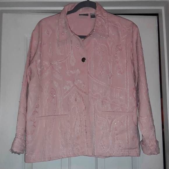 Chico's Vintage Pink Embroidered Denim Jacket - Picture 2 of 5